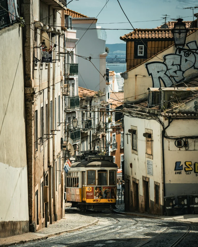 lisbon tram with kids