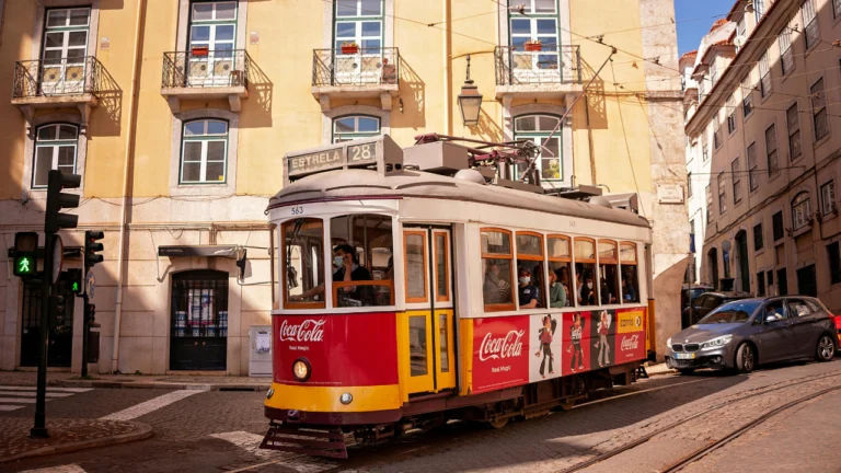 lisbon tram with kids