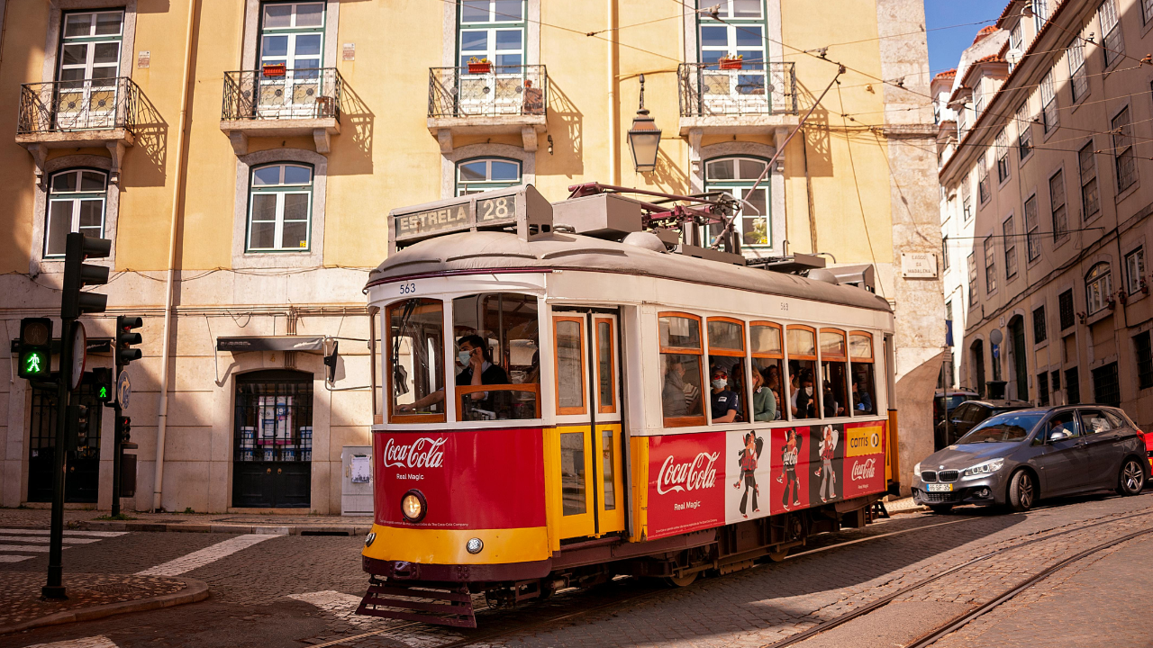 lisbon tram with kids